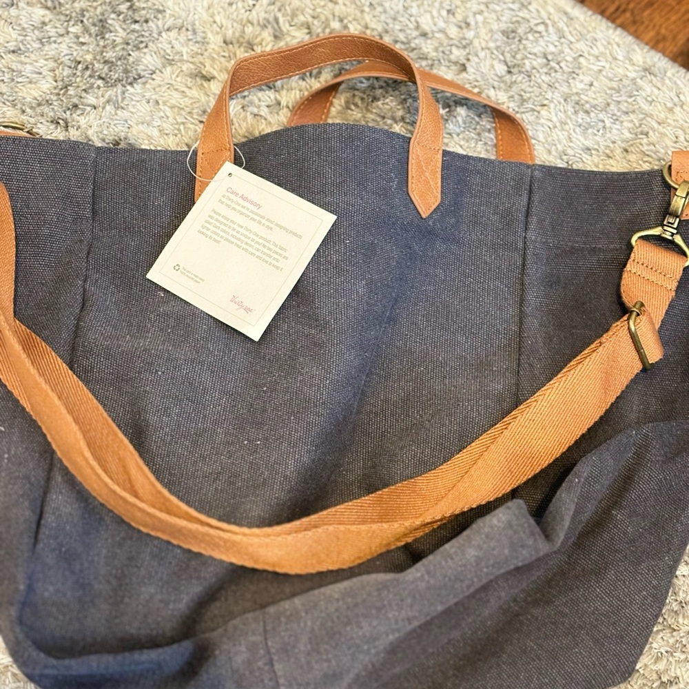 thirty-one Navy Canvas Tote with Tan Straps